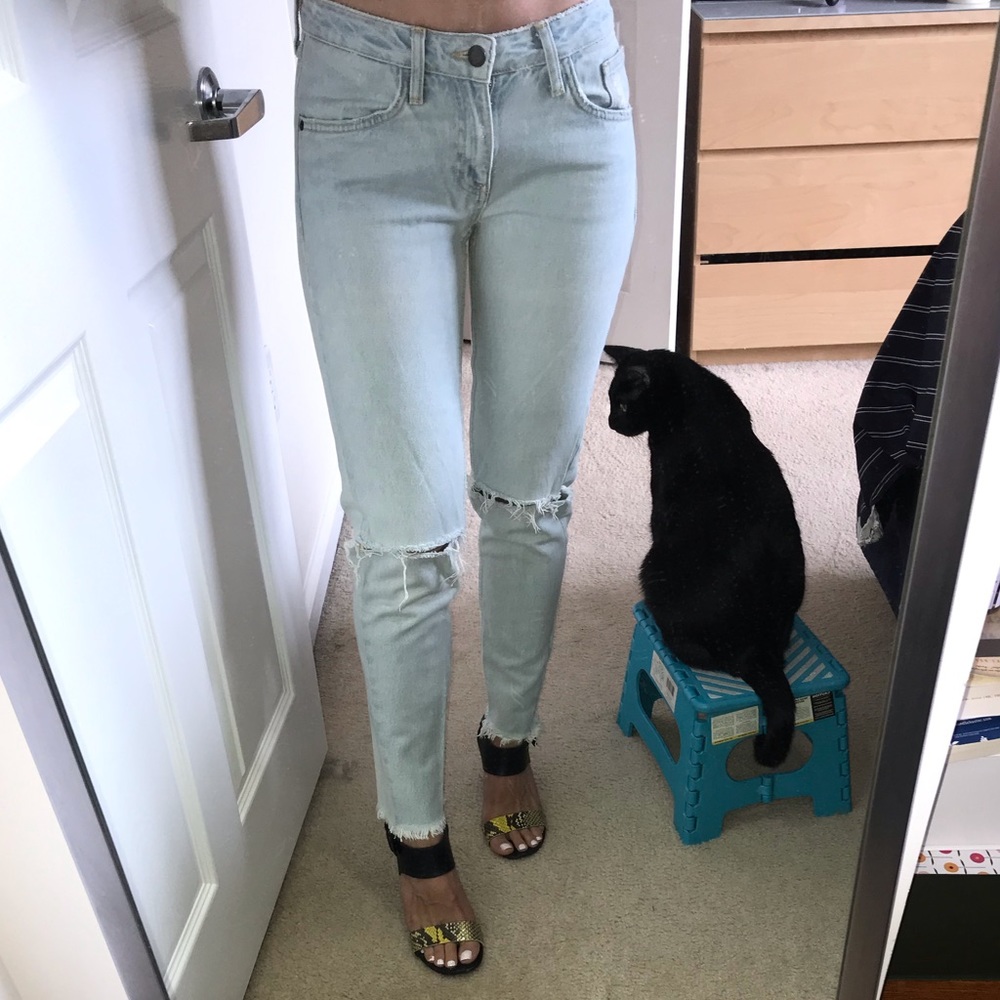 Zara jeans with unfinished hem and ripped knees